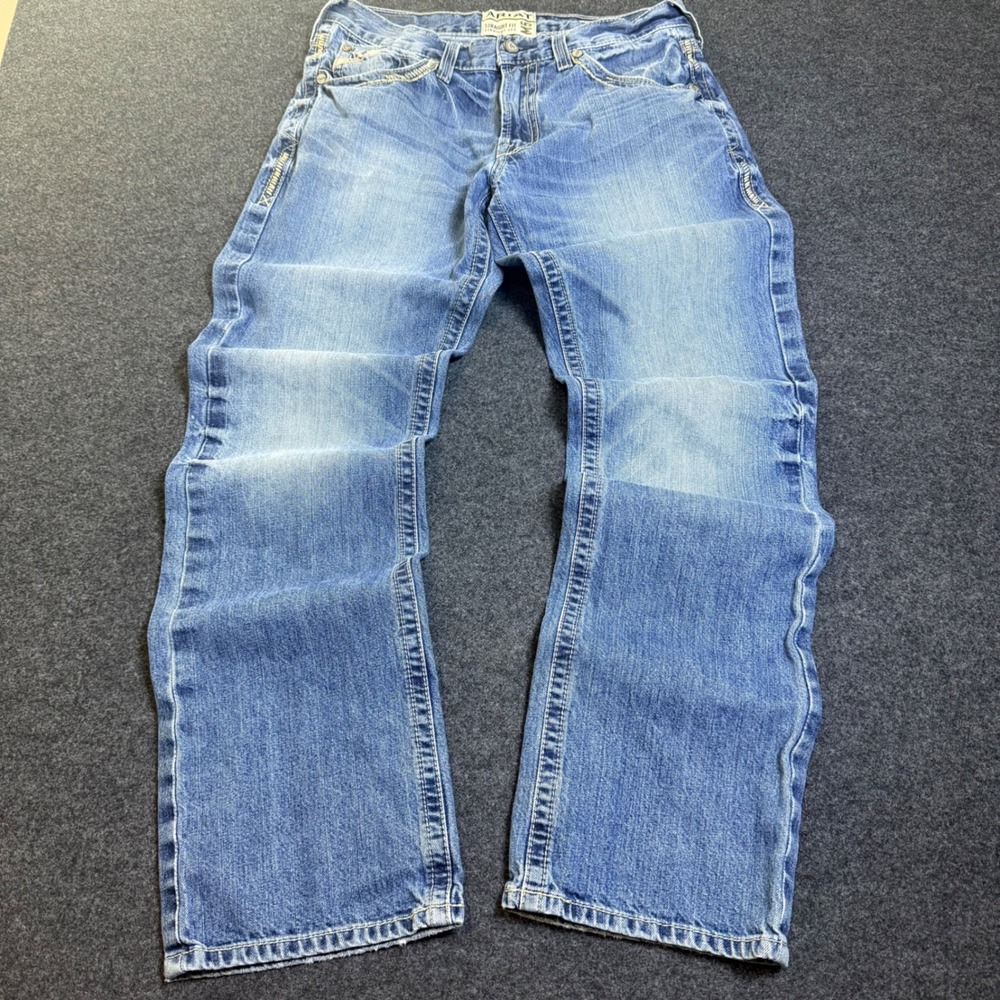 Ariat M5 Boot cut Straight Fit Jeans Mens 34x34 Blue Western Heavy Stitch Denim